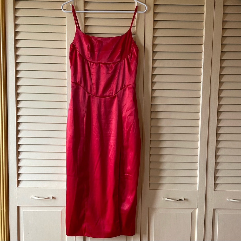 Satin Scoop Neck Dress with High Slit